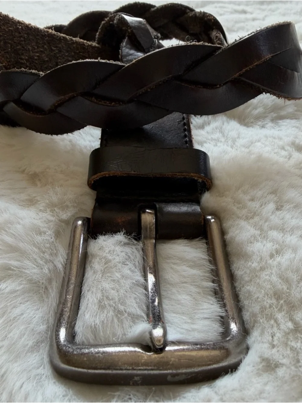 Vintage Braided Leather Belt Brown Silver Buckle Size 31–37.5 Boho Western